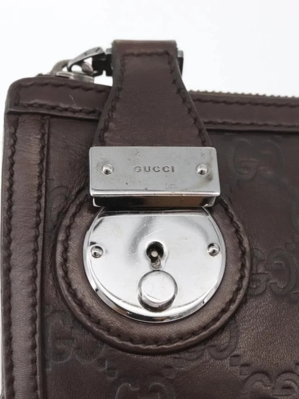 GUCCI GG Canvas Guccissima Clutch Bag Leather Brown 152600 Auth ka3732